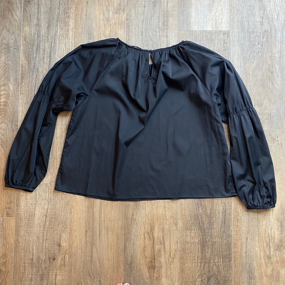Elizabeth and James Black Bishop Sleeve Gathered Neck Blouse Large Women's - Picture 2 of 7